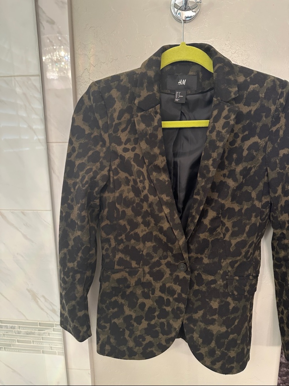 H&M Olive Green and Black Leopard Print Blazer